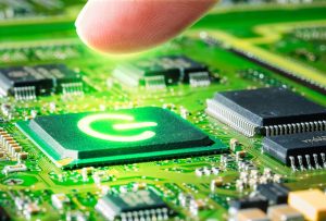 Finger pressing start button on microcontroller